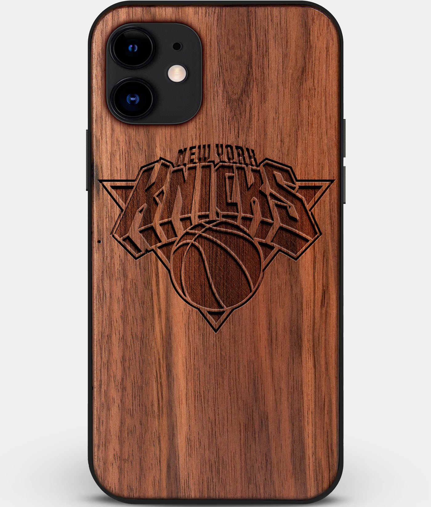 Custom Carved Wood New York Knicks iPhone 12 Case | Personalized Walnut Wood New York Knicks Cover, Birthday Gift, Gifts For Him, Monogrammed Gift For Fan | by Engraved In Nature