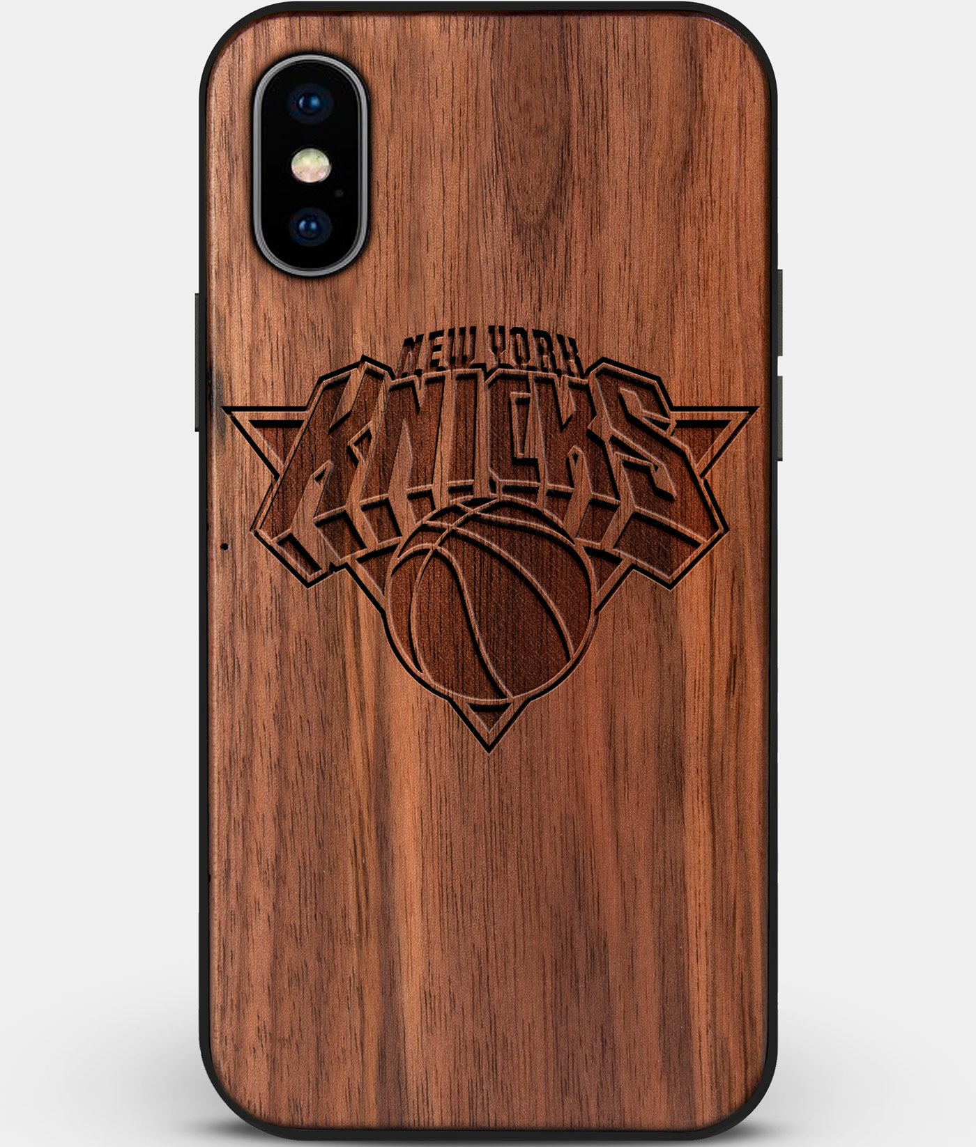 Custom Carved Wood New York Knicks iPhone X/XS Case | Personalized Walnut Wood New York Knicks Cover, Birthday Gift, Gifts For Him, Monogrammed Gift For Fan | by Engraved In Nature