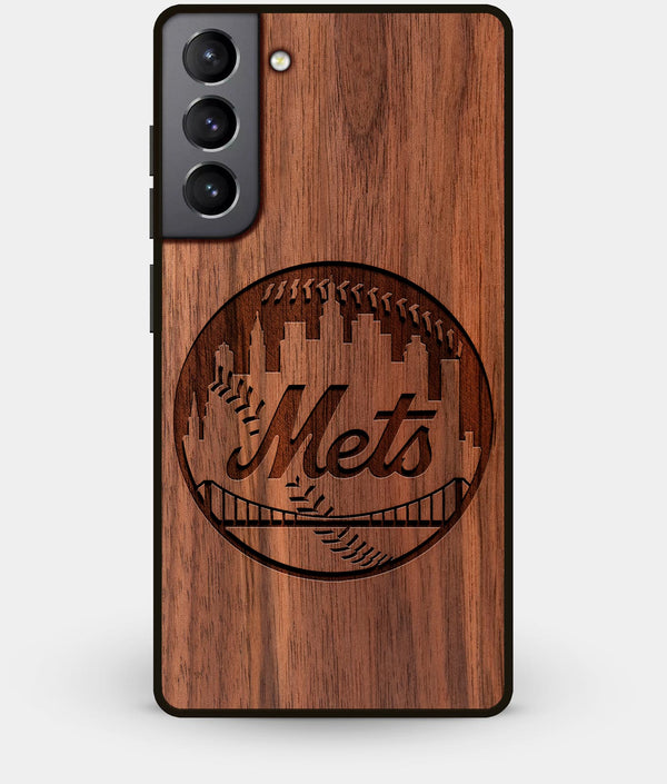 Best Walnut Wood New York Mets Galaxy S21 Case - Custom Engraved Cover - Engraved In Nature