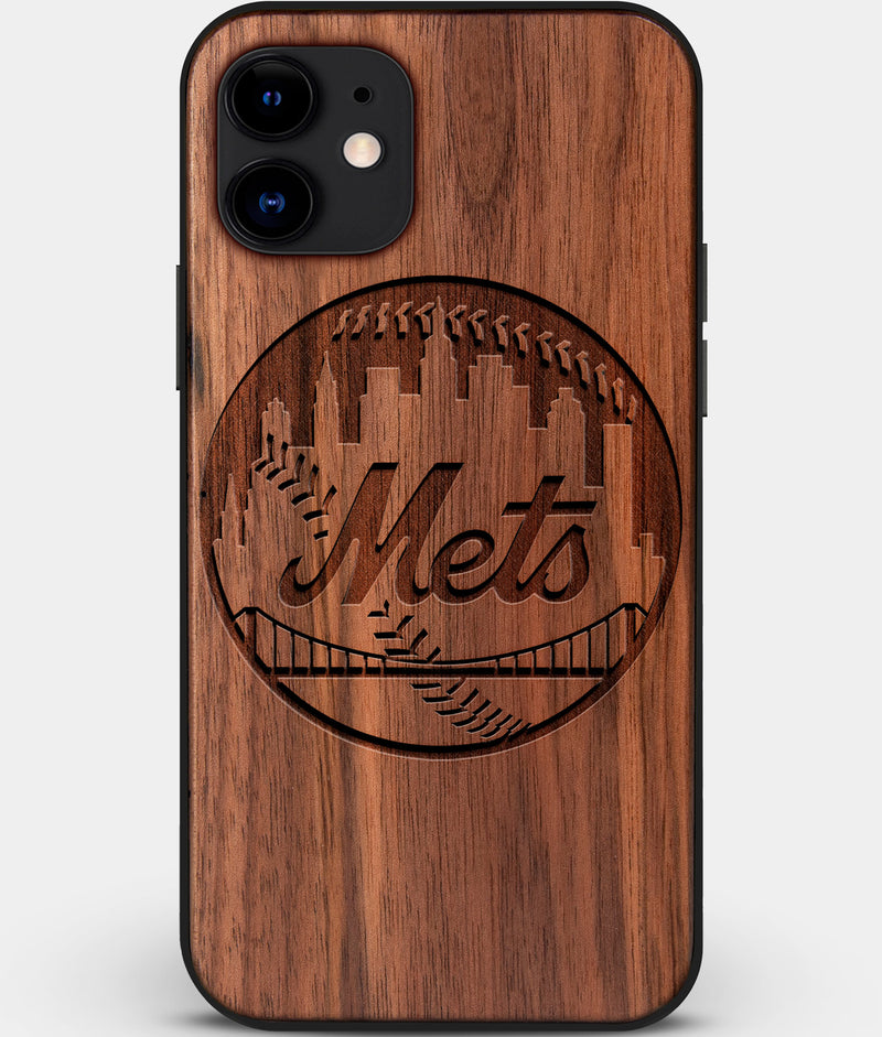Custom Carved Wood New York Mets iPhone 11 Case | Personalized Walnut Wood New York Mets Cover, Birthday Gift, Gifts For Him, Monogrammed Gift For Fan | by Engraved In Nature