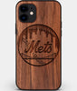 Custom Carved Wood New York Mets iPhone 11 Case | Personalized Walnut Wood New York Mets Cover, Birthday Gift, Gifts For Him, Monogrammed Gift For Fan | by Engraved In Nature