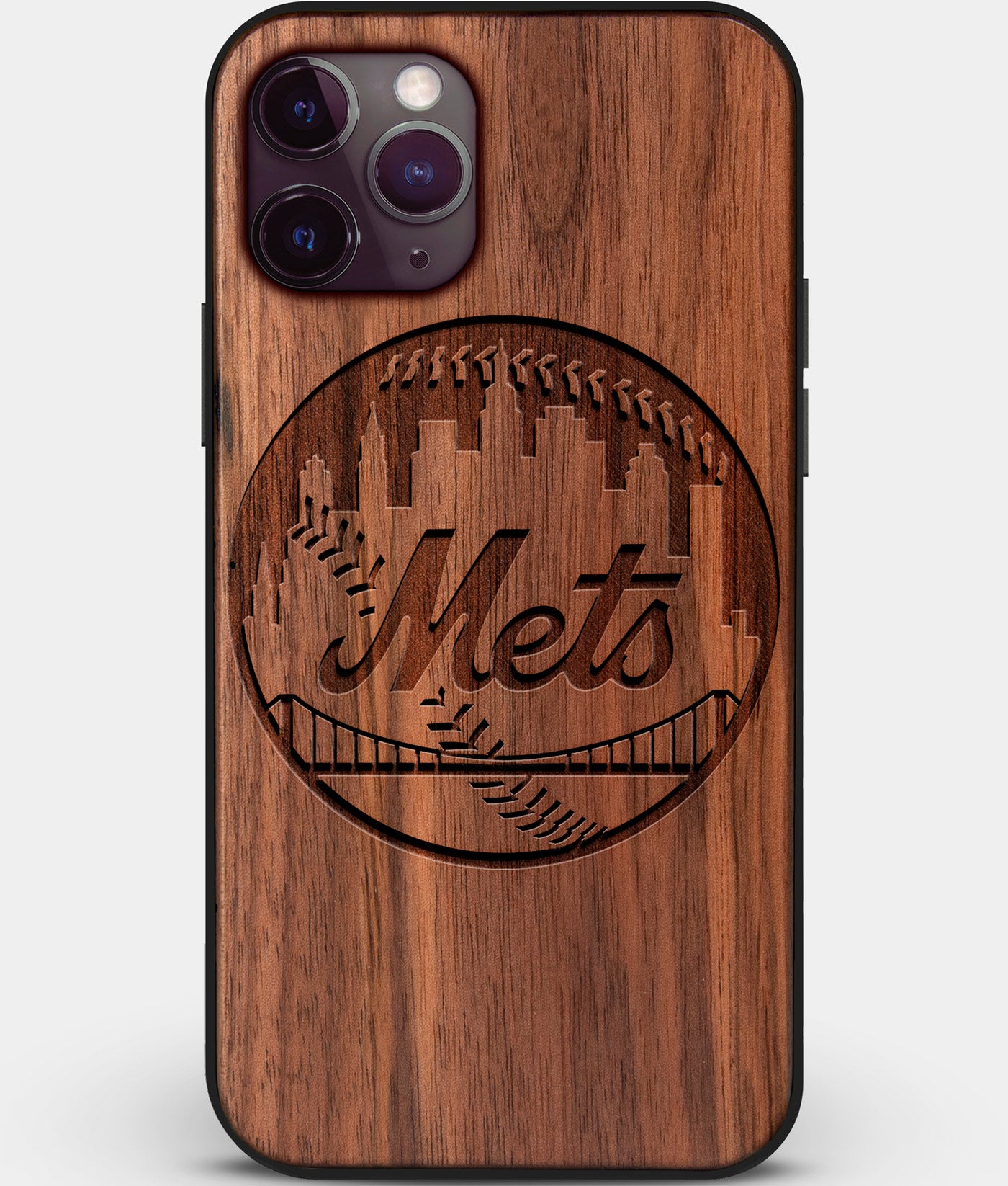 Custom Carved Wood New York Mets iPhone 11 Pro Case | Personalized Walnut Wood New York Mets Cover, Birthday Gift, Gifts For Him, Monogrammed Gift For Fan | by Engraved In Nature