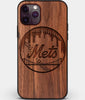 Custom Carved Wood New York Mets iPhone 11 Pro Case | Personalized Walnut Wood New York Mets Cover, Birthday Gift, Gifts For Him, Monogrammed Gift For Fan | by Engraved In Nature