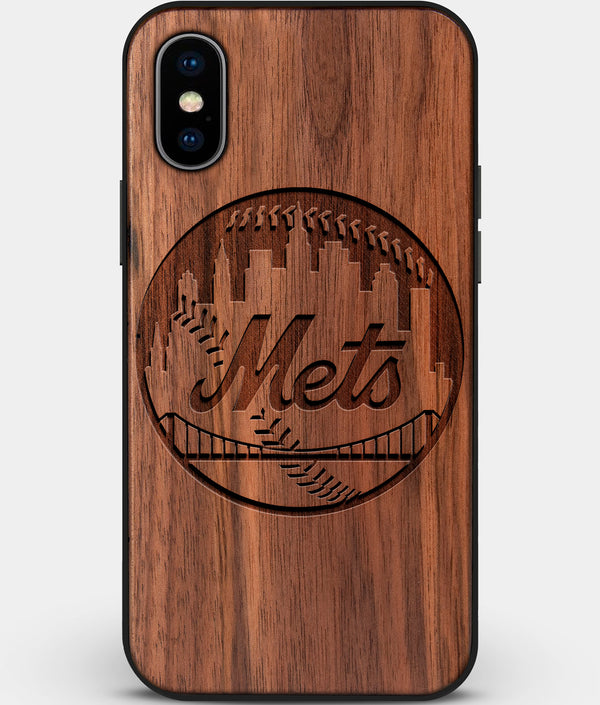Custom Carved Wood New York Mets iPhone X/XS Case | Personalized Walnut Wood New York Mets Cover, Birthday Gift, Gifts For Him, Monogrammed Gift For Fan | by Engraved In Nature