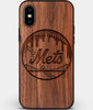 Custom Carved Wood New York Mets iPhone X/XS Case | Personalized Walnut Wood New York Mets Cover, Birthday Gift, Gifts For Him, Monogrammed Gift For Fan | by Engraved In Nature