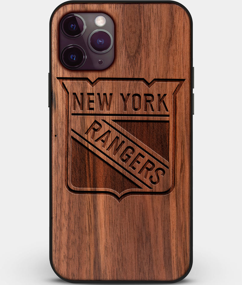 Custom Carved Wood New York Rangers iPhone 11 Pro Case | Personalized Walnut Wood New York Rangers Cover, Birthday Gift, Gifts For Him, Monogrammed Gift For Fan | by Engraved In Nature