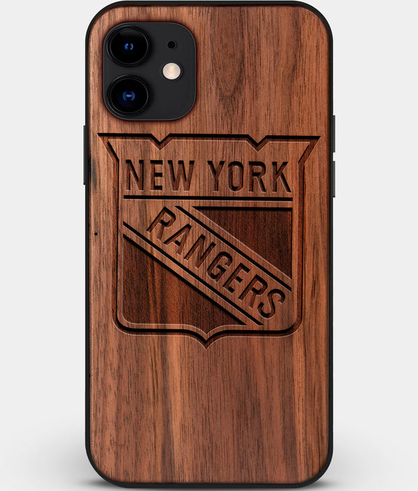 Custom Carved Wood New York Rangers iPhone 12 Case | Personalized Walnut Wood New York Rangers Cover, Birthday Gift, Gifts For Him, Monogrammed Gift For Fan | by Engraved In Nature