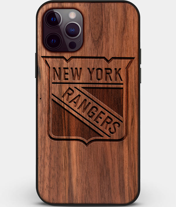 Custom Carved Wood New York Rangers iPhone 12 Pro Case | Personalized Walnut Wood New York Rangers Cover, Birthday Gift, Gifts For Him, Monogrammed Gift For Fan | by Engraved In Nature