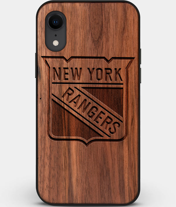 Custom Carved Wood New York Rangers iPhone XR Case | Personalized Walnut Wood New York Rangers Cover, Birthday Gift, Gifts For Him, Monogrammed Gift For Fan | by Engraved In Nature