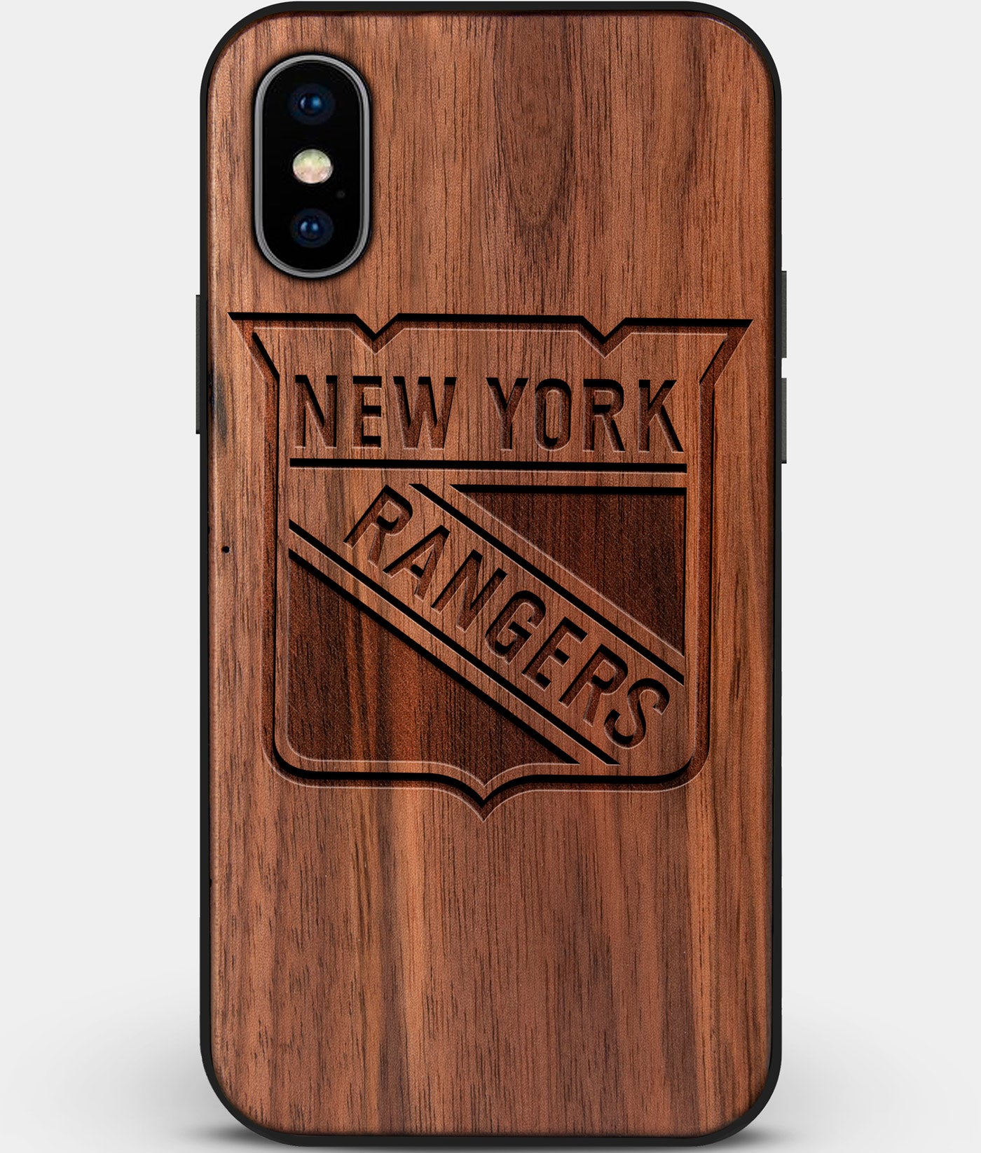Custom Carved Wood New York Rangers iPhone X/XS Case | Personalized Walnut Wood New York Rangers Cover, Birthday Gift, Gifts For Him, Monogrammed Gift For Fan | by Engraved In Nature
