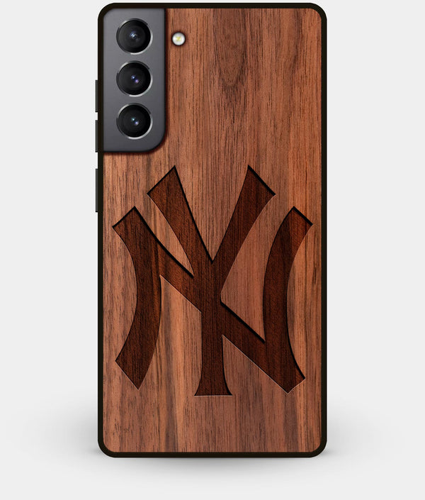 Best Walnut Wood New York Yankees Galaxy S21 Case - Custom Engraved Cover - CoverClassic - Engraved In Nature