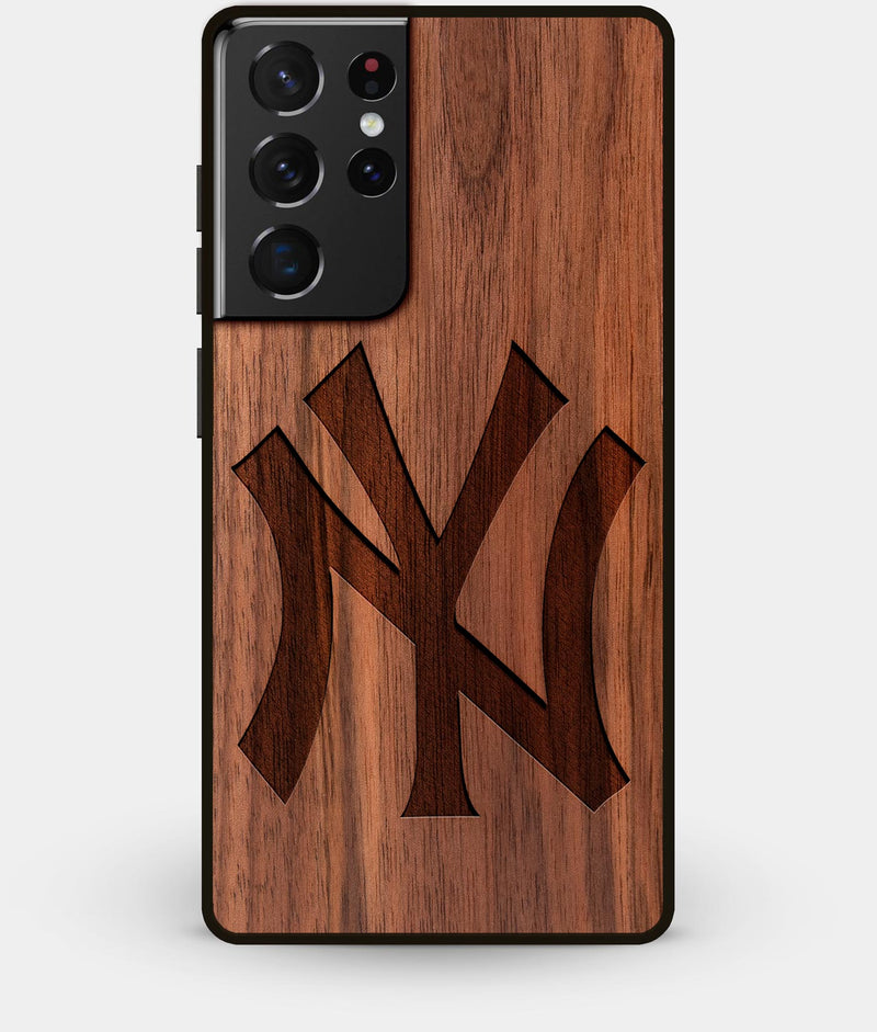 Best Walnut Wood New York Yankees Galaxy S21 Ultra Case - Custom Engraved Cover - CoverClassic - Engraved In Nature