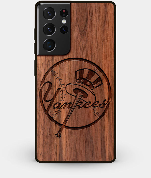 Best Walnut Wood New York Yankees Galaxy S21 Ultra Case - Custom Engraved Cover - Engraved In Nature