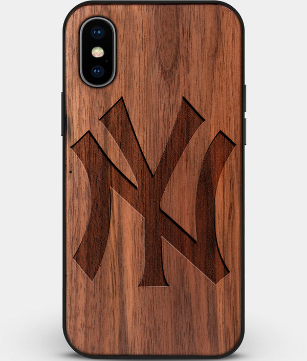 Custom Carved Wood New York Yankees iPhone X/XS Case Classic | Personalized Walnut Wood New York Yankees Cover, Birthday Gift, Gifts For Him, Monogrammed Gift For Fan | by Engraved In Nature