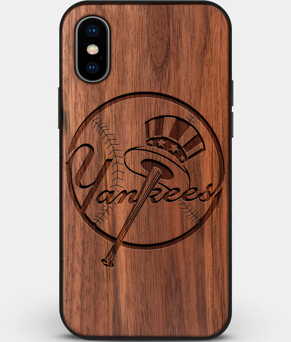 Custom Carved Wood New York Yankees iPhone X/XS Case | Personalized Walnut Wood New York Yankees Cover, Birthday Gift, Gifts For Him, Monogrammed Gift For Fan | by Engraved In Nature