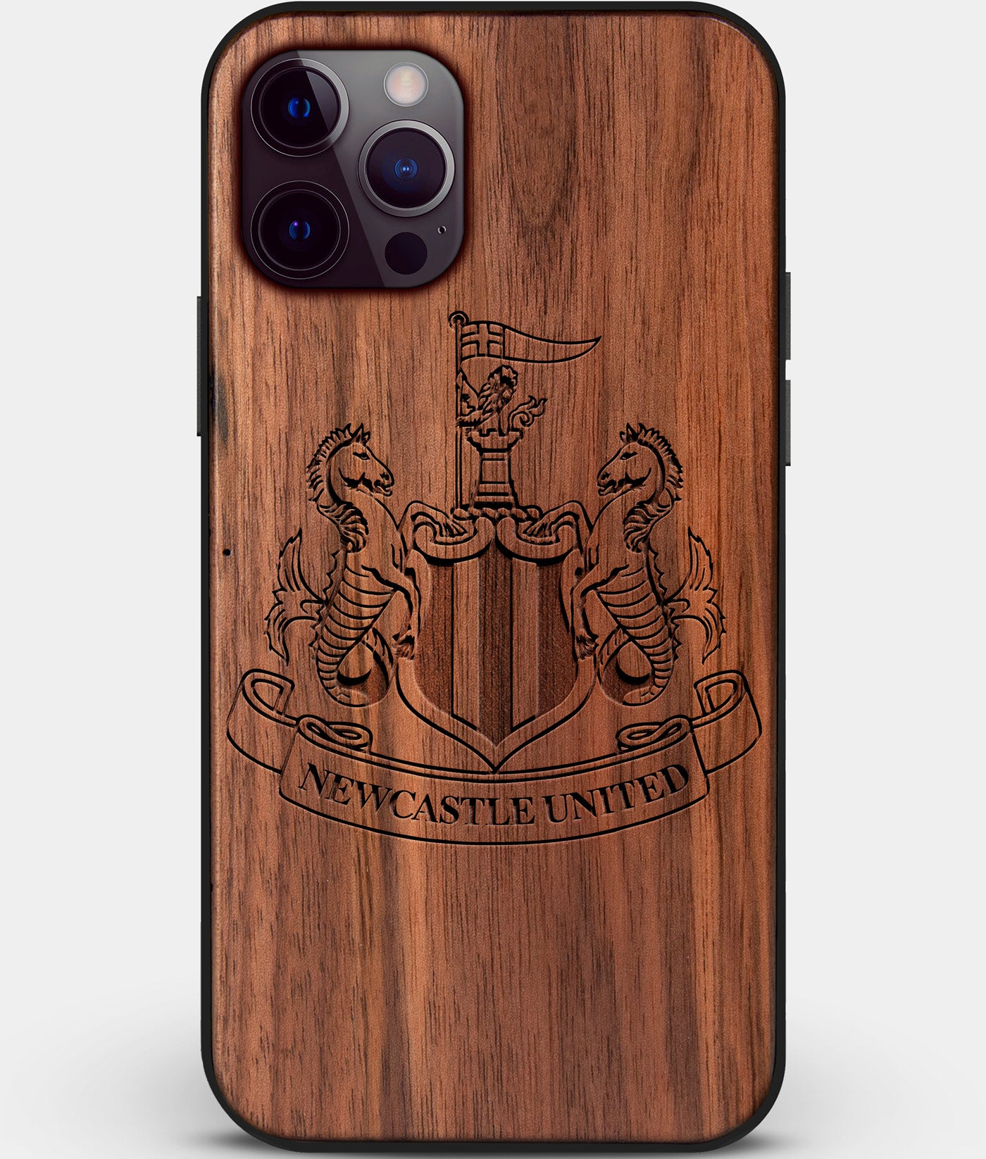 Custom Carved Wood Newcastle United F.C. iPhone 12 Pro Case | Personalized Walnut Wood Newcastle United F.C. Cover, Birthday Gift, Gifts For Him, Monogrammed Gift For Fan | by Engraved In Nature
