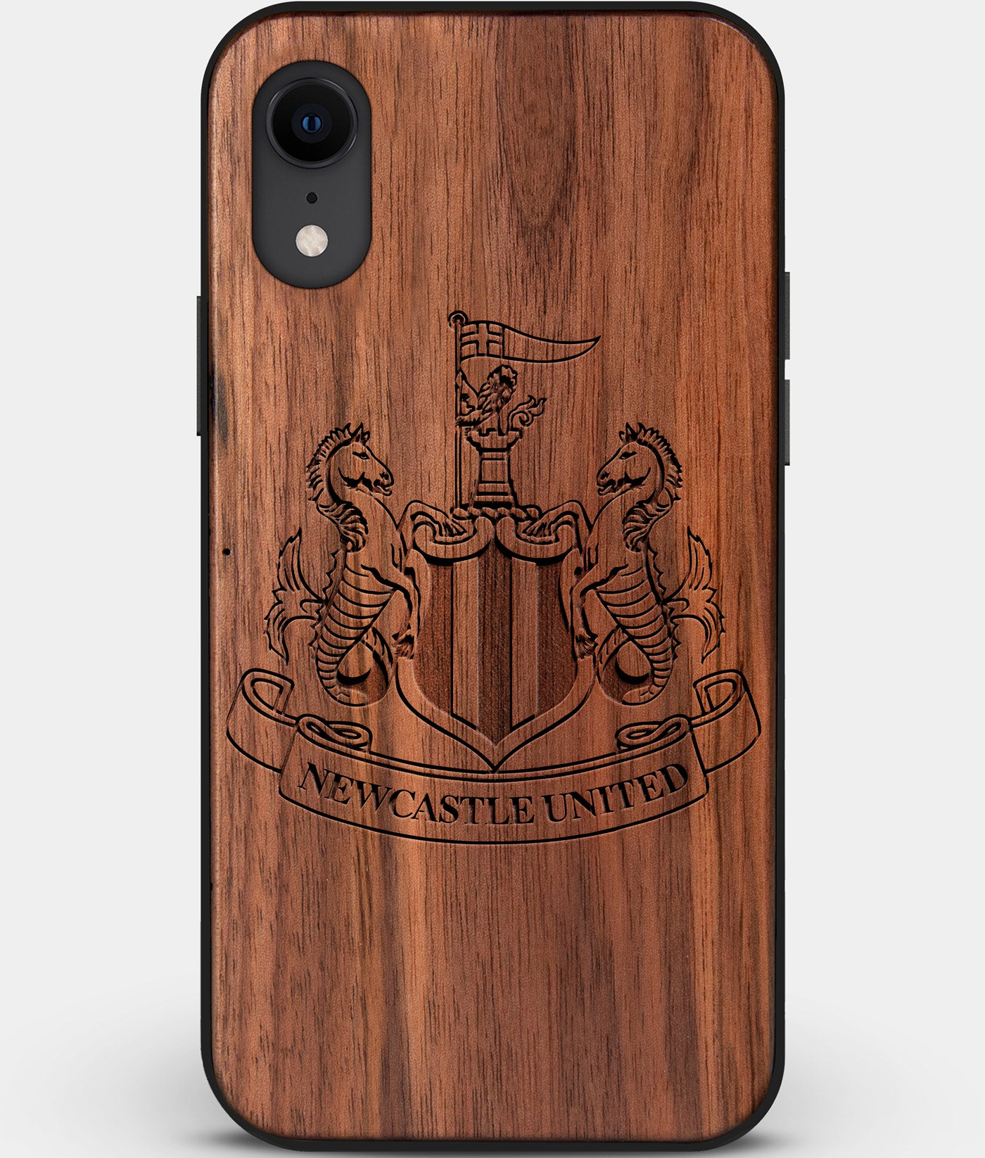 Custom Carved Wood Newcastle United F.C. iPhone XR Case | Personalized Walnut Wood Newcastle United F.C. Cover, Birthday Gift, Gifts For Him, Monogrammed Gift For Fan | by Engraved In Nature