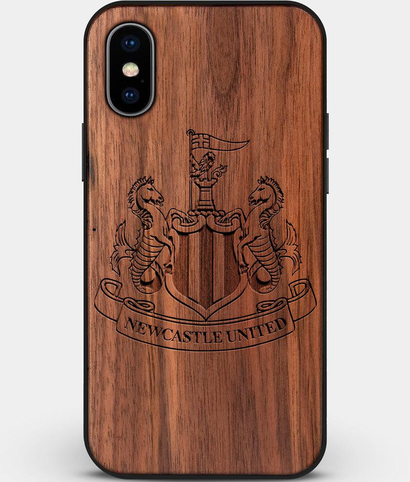 Custom Carved Wood Newcastle United F.C. iPhone X/XS Case | Personalized Walnut Wood Newcastle United F.C. Cover, Birthday Gift, Gifts For Him, Monogrammed Gift For Fan | by Engraved In Nature