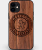 Custom Carved Wood Oakland Athletics iPhone 11 Case | Personalized Walnut Wood Oakland Athletics Cover, Birthday Gift, Gifts For Him, Monogrammed Gift For Fan | by Engraved In Nature