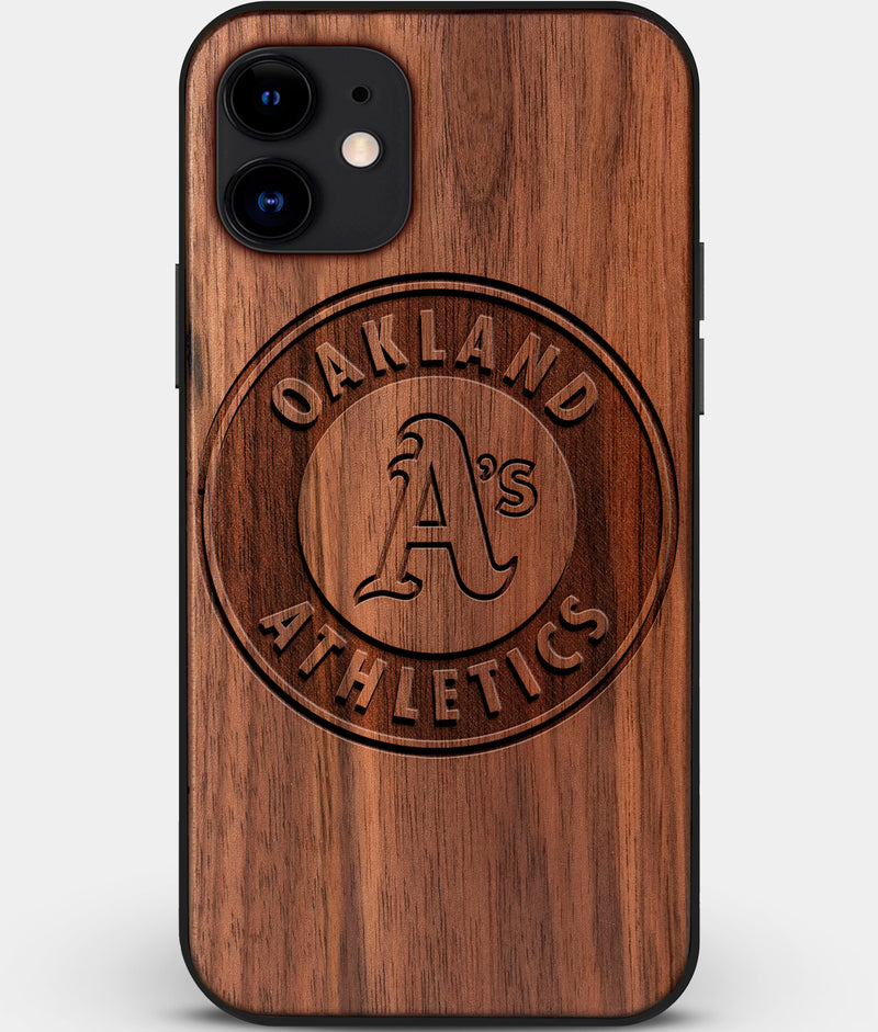 Custom Carved Wood Oakland Athletics iPhone 12 Mini Case | Personalized Walnut Wood Oakland Athletics Cover, Birthday Gift, Gifts For Him, Monogrammed Gift For Fan | by Engraved In Nature