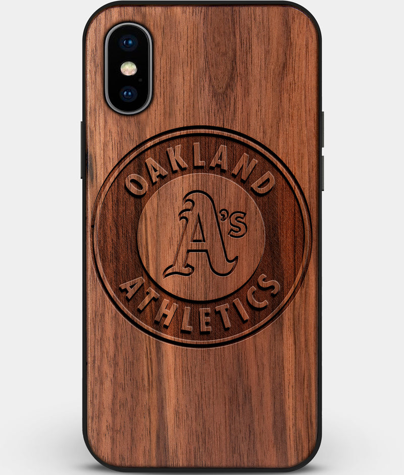 Custom Carved Wood Oakland Athletics iPhone X/XS Case | Personalized Walnut Wood Oakland Athletics Cover, Birthday Gift, Gifts For Him, Monogrammed Gift For Fan | by Engraved In Nature