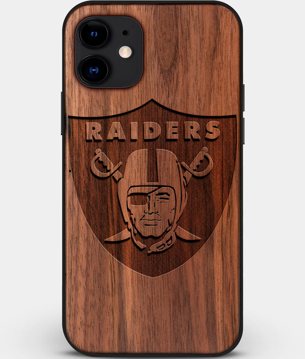 Custom Carved Wood Las Vegas Raiders iPhone 11 Case | Personalized Walnut Wood Las Vegas Raiders Cover, Birthday Gift, Gifts For Him, Monogrammed Gift For Fan | by Engraved In Nature