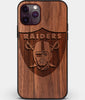 Custom Carved Wood Las Vegas Raiders iPhone 11 Pro Max Case | Personalized Walnut Wood Las Vegas Raiders Cover, Birthday Gift, Gifts For Him, Monogrammed Gift For Fan | by Engraved In Nature