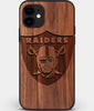 Custom Carved Wood Las Vegas Raiders iPhone 12 Case | Personalized Walnut Wood Las Vegas Raiders Cover, Birthday Gift, Gifts For Him, Monogrammed Gift For Fan | by Engraved In Nature