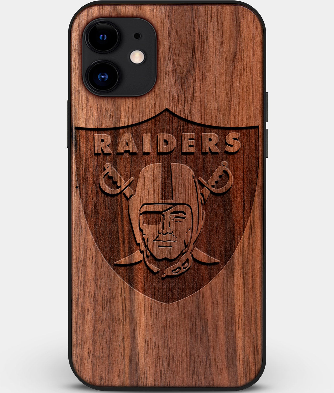Custom Carved Wood Las Vegas Raiders iPhone 12 Mini Case | Personalized Walnut Wood Las Vegas Raiders Cover, Birthday Gift, Gifts For Him, Monogrammed Gift For Fan | by Engraved In Nature