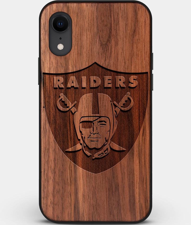 Custom Carved Wood Las Vegas Raiders iPhone XR Case | Personalized Walnut Wood Las Vegas Raiders Cover, Birthday Gift, Gifts For Him, Monogrammed Gift For Fan | by Engraved In Nature