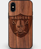 Custom Carved Wood Las Vegas Raiders iPhone X/XS Case | Personalized Walnut Wood Las Vegas Raiders Cover, Birthday Gift, Gifts For Him, Monogrammed Gift For Fan | by Engraved In Nature