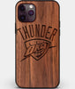 Custom Carved Wood OKC Thunder iPhone 11 Pro Case | Personalized Walnut Wood OKC Thunder Cover, Birthday Gift, Gifts For Him, Monogrammed Gift For Fan | by Engraved In Nature