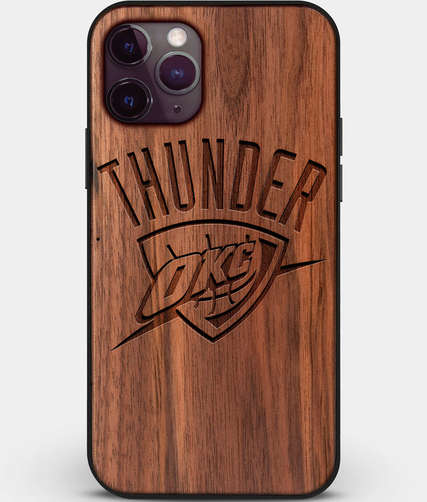 Custom Carved Wood OKC Thunder iPhone 11 Pro Max Case | Personalized Walnut Wood OKC Thunder Cover, Birthday Gift, Gifts For Him, Monogrammed Gift For Fan | by Engraved In Nature