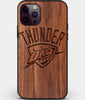 Custom Carved Wood OKC Thunder iPhone 12 Pro Case | Personalized Walnut Wood OKC Thunder Cover, Birthday Gift, Gifts For Him, Monogrammed Gift For Fan | by Engraved In Nature