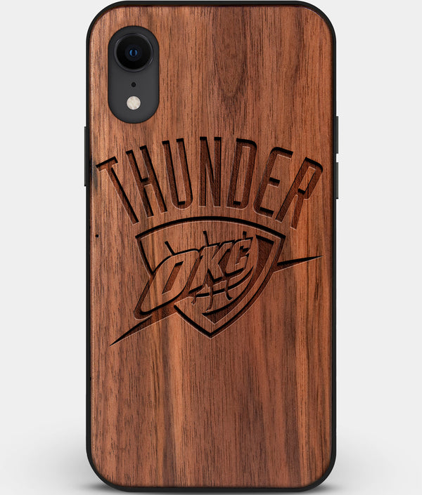 Custom Carved Wood OKC Thunder iPhone XR Case | Personalized Walnut Wood OKC Thunder Cover, Birthday Gift, Gifts For Him, Monogrammed Gift For Fan | by Engraved In Nature
