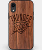 Custom Carved Wood OKC Thunder iPhone XR Case | Personalized Walnut Wood OKC Thunder Cover, Birthday Gift, Gifts For Him, Monogrammed Gift For Fan | by Engraved In Nature
