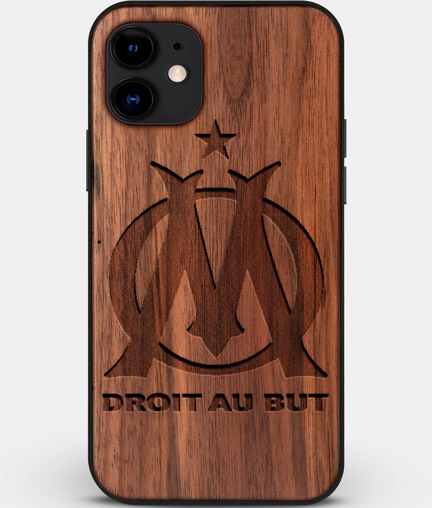 Custom Carved Wood Olympique de Marseille iPhone 11 Case | Personalized Walnut Wood Olympique de Marseille Cover, Birthday Gift, Gifts For Him, Monogrammed Gift For Fan | by Engraved In Nature