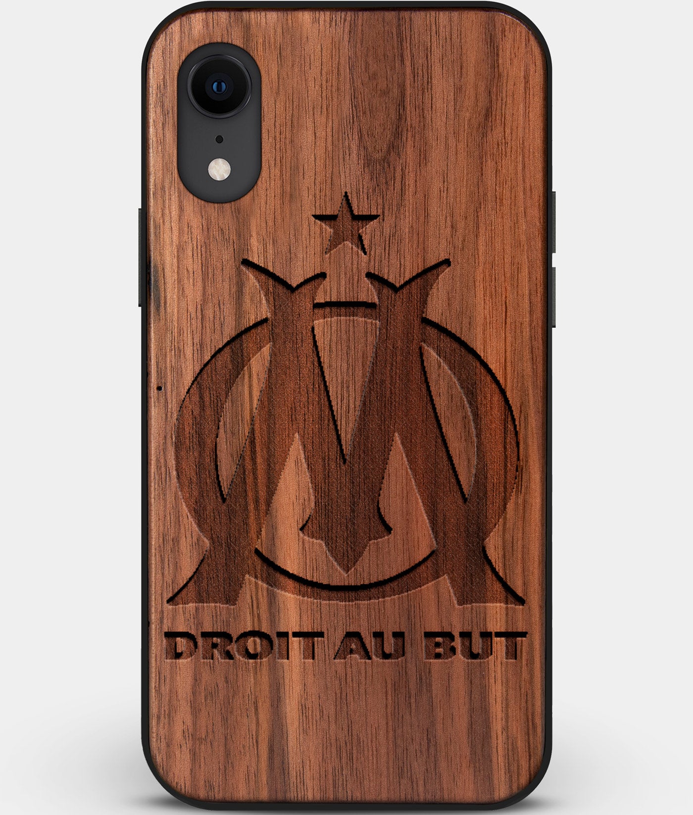 Custom Carved Wood Olympique de Marseille iPhone XR Case | Personalized Walnut Wood Olympique de Marseille Cover, Birthday Gift, Gifts For Him, Monogrammed Gift For Fan | by Engraved In Nature