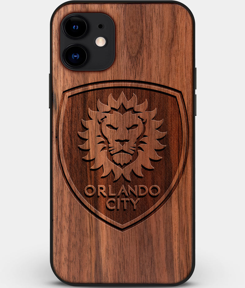 Custom Carved Wood Orlando City SC iPhone 11 Case | Personalized Walnut Wood Orlando City SC Cover, Birthday Gift, Gifts For Him, Monogrammed Gift For Fan | by Engraved In Nature