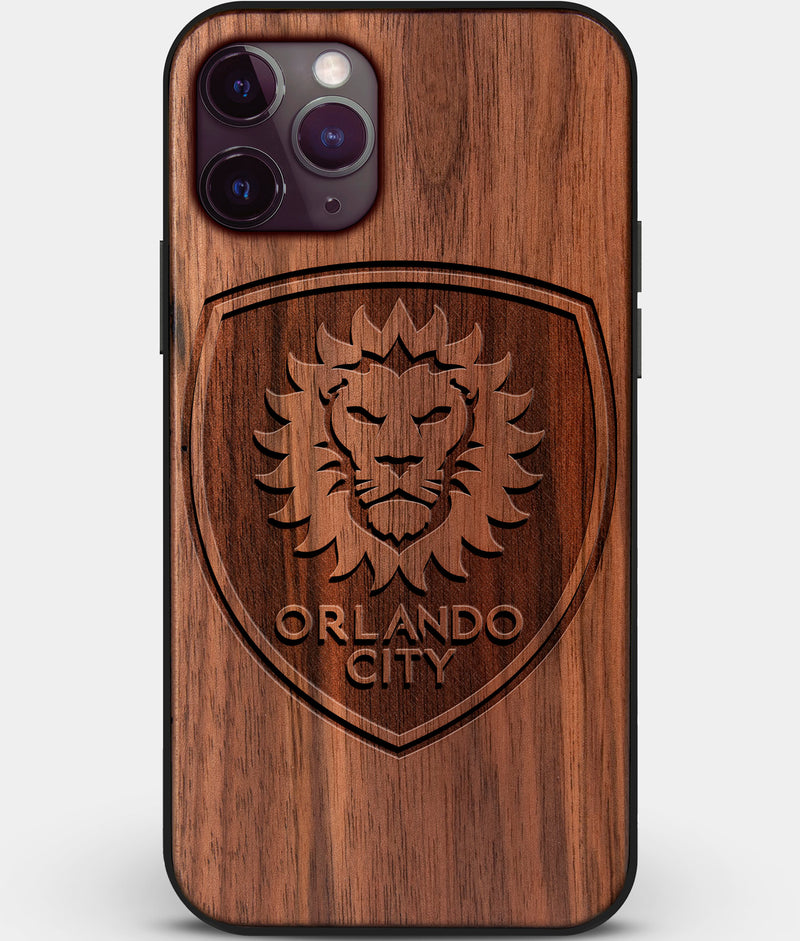 Custom Carved Wood Orlando City SC iPhone 11 Pro Case | Personalized Walnut Wood Orlando City SC Cover, Birthday Gift, Gifts For Him, Monogrammed Gift For Fan | by Engraved In Nature