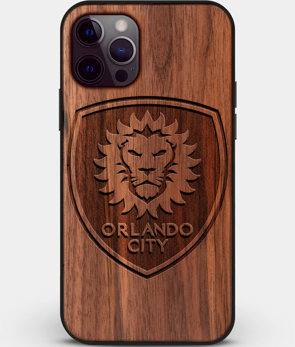 Custom Carved Wood Orlando City SC iPhone 12 Pro Case | Personalized Walnut Wood Orlando City SC Cover, Birthday Gift, Gifts For Him, Monogrammed Gift For Fan | by Engraved In Nature