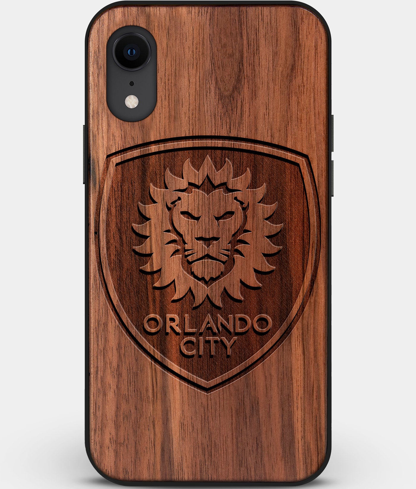 Custom Carved Wood Orlando City SC iPhone XR Case | Personalized Walnut Wood Orlando City SC Cover, Birthday Gift, Gifts For Him, Monogrammed Gift For Fan | by Engraved In Nature