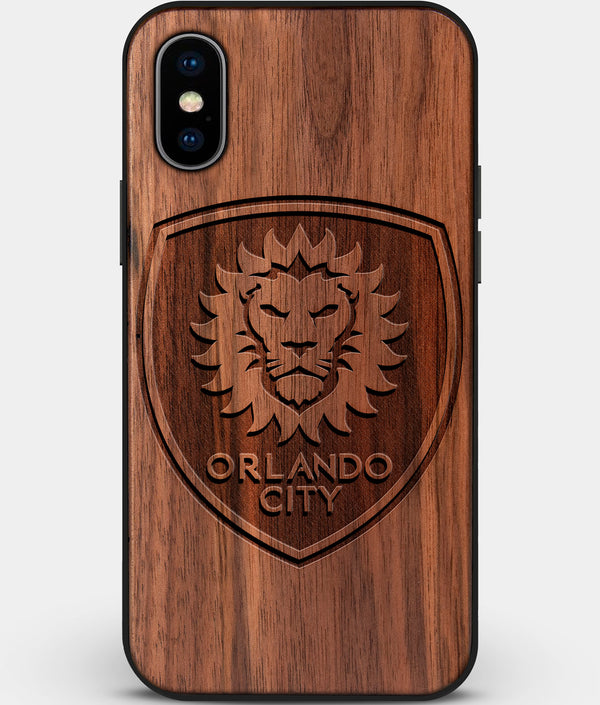 Custom Carved Wood Orlando City SC iPhone X/XS Case | Personalized Walnut Wood Orlando City SC Cover, Birthday Gift, Gifts For Him, Monogrammed Gift For Fan | by Engraved In Nature