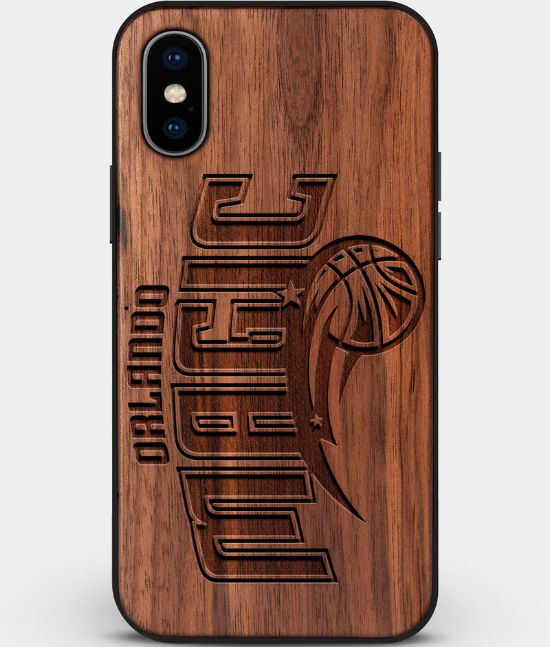 Custom Carved Wood Orlando Magic iPhone X/XS Case | Personalized Walnut Wood Orlando Magic Cover, Birthday Gift, Gifts For Him, Monogrammed Gift For Fan | by Engraved In Nature