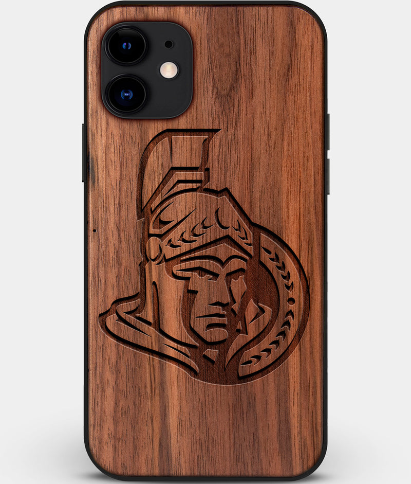 Custom Carved Wood Ottawa Senators iPhone 11 Case | Personalized Walnut Wood Ottawa Senators Cover, Birthday Gift, Gifts For Him, Monogrammed Gift For Fan | by Engraved In Nature