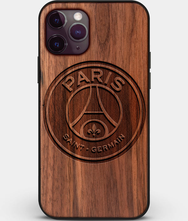Custom Carved Wood Paris Saint Germain F.C. iPhone 11 Pro Max Case | Personalized Walnut Wood Paris Saint Germain F.C. Cover, Birthday Gift, Gifts For Him, Monogrammed Gift For Fan | by Engraved In Nature