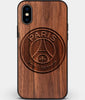 Custom Carved Wood Paris Saint Germain F.C. iPhone X/XS Case | Personalized Walnut Wood Paris Saint Germain F.C. Cover, Birthday Gift, Gifts For Him, Monogrammed Gift For Fan | by Engraved In Nature