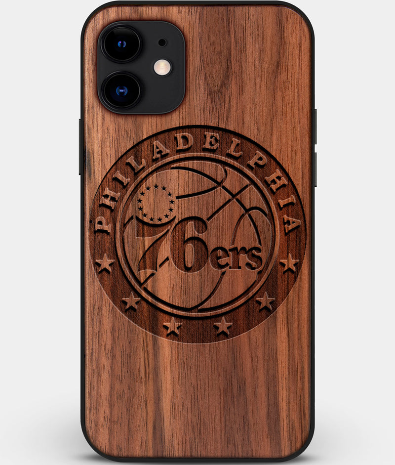 Custom Carved Wood Philadelphia 76Ers iPhone 12 Case | Personalized Walnut Wood Philadelphia 76Ers Cover, Birthday Gift, Gifts For Him, Monogrammed Gift For Fan | by Engraved In Nature