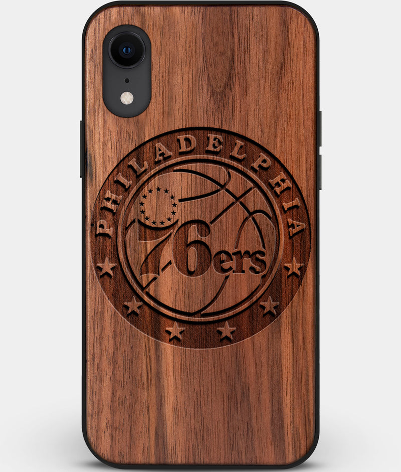 Custom Carved Wood Philadelphia 76Ers iPhone XR Case | Personalized Walnut Wood Philadelphia 76Ers Cover, Birthday Gift, Gifts For Him, Monogrammed Gift For Fan | by Engraved In Nature