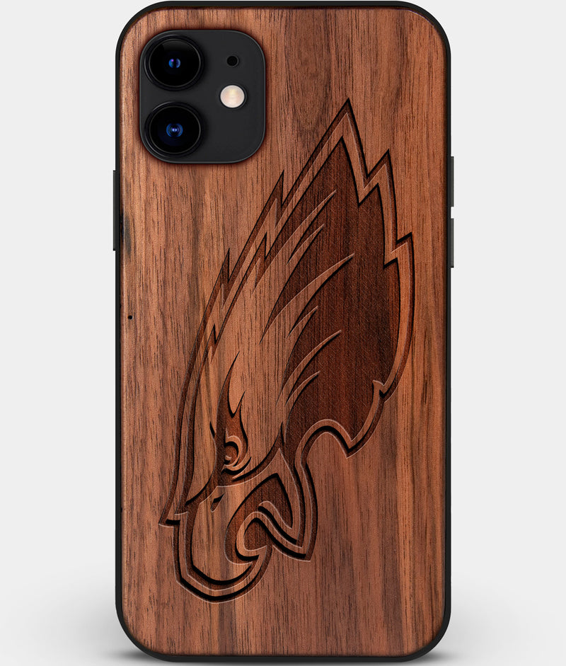 Custom Carved Wood Philadelphia Eagles iPhone 11 Case | Personalized Walnut Wood Philadelphia Eagles Cover, Birthday Gift, Gifts For Him, Monogrammed Gift For Fan | by Engraved In Nature